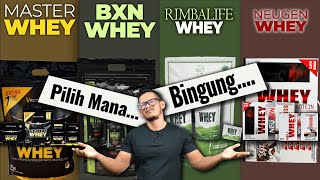 Pilihan Whey Protein Murah BPOM amp Halal Master Whey vs BXN Whey vs Rimbawhey vs Neuwhey [upl. by Maren594]