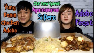 Pork n Chicken Adobo x Pancit Guisado Mukbang Online Collaboration with brendscorner1481 [upl. by Enoob]