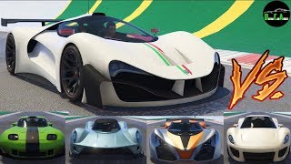 GTA 5 Top Speed Drag Race Grotti Visione vs X80 Vagner T20 811 Banshee Itali GTB XA21 [upl. by Puttergill]