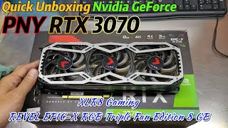 1 Nvidia Geforce PNY RTX 3070 8GB XLR8 Gaming REVEL EPICX RGB Triple Fan Edition QuickUnboxing [upl. by Kenay]