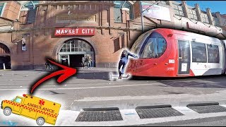 SCOOTER KID HIT BY TRAM CAUGHT ON CAMERA [upl. by Ydnam]