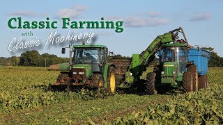 Beet harvesting with a Standen Turbobeet and John Deere 6400 From the Classic Farming DVDs [upl. by Cathy]