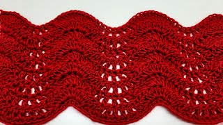 EASY Crochet Ripple Shell Stitch for Blankets and Scarfs  ONE ROW REPEAT [upl. by Jaf]