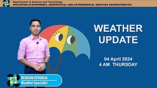 Public Weather Forecast issued at 4AM  April 04 2024  Thursday [upl. by Linsk]