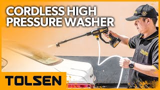 TOLSEN 20V Cordless High Pressure Washer with Adjustable Spray Nozzle [upl. by Terbecki]