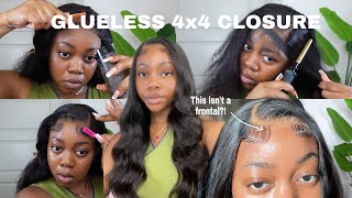 SUPER EASY GLUELESS 4x4 SIDE PART CLOSURE INSTALL FT HURELA HAIR [upl. by Neveda]