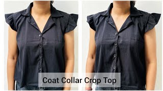 Coat Collar Crop Top Cutting And Stitching  Step By Step Easy Tutorial Video [upl. by Veron]