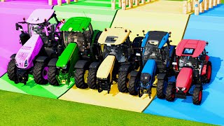 TRANSPORTING 5 COLORS TRACTOR JCB JOHN DEERE NEW HOLLAD RIGITRAC ZETOR Farming Simulator 22 [upl. by Thorbert944]