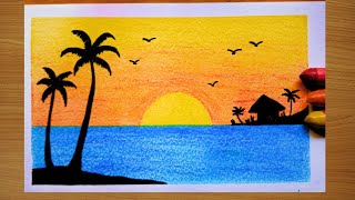 Easy wax crayon drawing for beginnersCrayon rubbing activetyoil pastel colors paintinglandscaper [upl. by Siekram412]