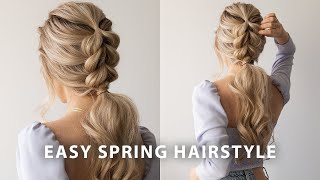 EASY BRAIDED PONYTAIL HAIRSTYLE SPRING 🌷 Wedding Bridal Long Hair [upl. by Yatnohs]