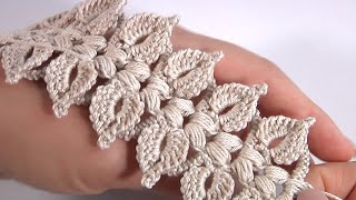 How To Crochet Ribbon with 3D LeavesCrochet Beautiful BranchAuthors DesignCrochet Tutorial [upl. by Ecnahoy]