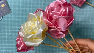 How to make Ribbon Rose 🌹 DIY Satin Ribbon Rose Flower 🌹 Handmade Diy Rose Flowers Rose [upl. by Zeuqirdor]