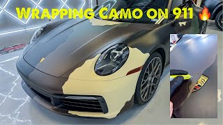 Dolph Camo Wrap on the Porsche 911 🔥  Car Wrapping With Knifeless [upl. by Aknayirp521]