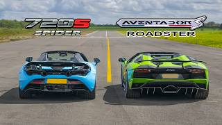 Lamborghini Aventador S Roadster vs McLaren 720S Spider  DRAG RACE ROLLING RACE amp BRAKE TEST [upl. by Anairad]