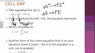 Sections 205  206 Spontaneity of Redox Reactions and the EMFConcentration Relationship [upl. by Yatnohs]