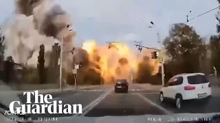 Dashcam video shows moment of missile strike in Dnipro Ukraine [upl. by Meesaw33]