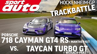 Porsche Taycan Turbo GT vs GT4 RS Manthey Kit  Trackbattle HockenheimGP  sport auto [upl. by Atteragram]