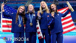 Team USA CLOSES swimming at the Paris Olympics with a worldrecord women’s 4x100 medley  NBC Sports [upl. by Moraj227]