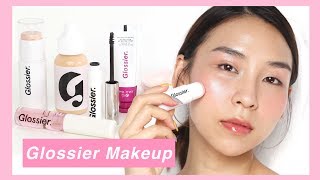 Full Face of Glossier Makeup  TINA TRIES IT [upl. by Nessy]