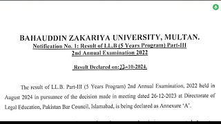 BZU LLB 5 YEAR PART 3 RESULT SUPPLY EXAM 2022 GAZETTE  GOOD NEWS  RESULT PERCENTAGE [upl. by Om]