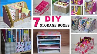 7 ideas diy storage boxes  cardboard desk organizers [upl. by Alliuqat]