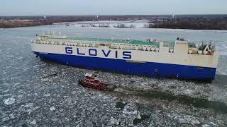 Aerial Drone Video of Vehicle Car Carrier Ship Glovis Cosmo Short Trailer [upl. by Buonomo]