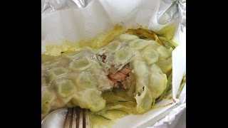 Papillotes de saumon aux courgettes et ravioleshow to do salmon with zucchini [upl. by Brodie927]