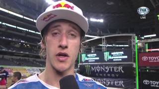 Justin Barcia Whips It In Ken Roczens Face Arlington Supercross 2014 [upl. by Erastatus]