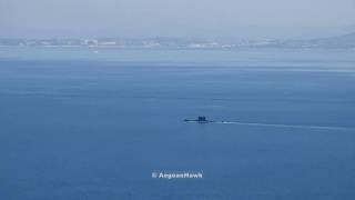 Hellenic Navy Submarine passing by Turkish Navy ASW Patrol Boat in Chios Strait [upl. by Bertha240]