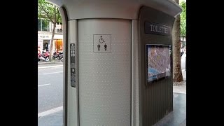 Fully automatic and self cleaning public toilet in Paris France [upl. by Nosreg]