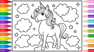 How to Draw a Unicorn for Kids 🦄💜💛💖💚 Unicorn Drawing  Unicorn Coloring Pages for Kids [upl. by Annahs]