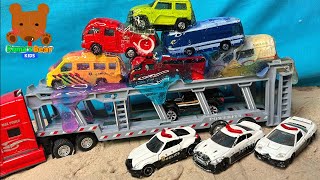 Police Cars on a Car Carrier Saves Diecast Cars in Slimes more car stories【Kumas Bear Kids】 [upl. by Etterb451]