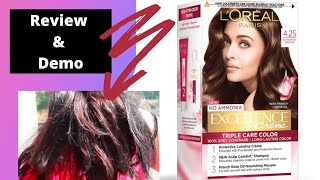 Loreal Paris Excellence Creme Hair color Ammonia Free Hair Color Review  Demo Shade 425 Brown [upl. by Fabe]