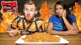 The 2x Spicy Fire Noodle Challenge Couple Vs Food [upl. by Ecyla]