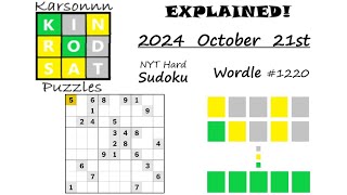 Wordle 1220 amp NYT Hard Sudoku  21st October 2024 [upl. by Sirac]