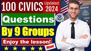 100 Civics Questions 2024 by 9 Groups for the US Citizenship Test Easiest Way to Learn [upl. by Nayab]