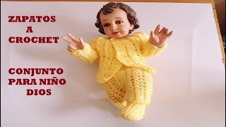 zapatos a crochet  conjunto a ganchillo  para niño Jesus  tutorial  tejido [upl. by Aramat606]