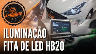 Iluminação HB20 DRL no Farol Fita de Led no Painel e Portas [upl. by Aneekahs]