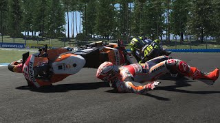 valentino rossi vs marc marquez fight  moment rossi amp marquez  motogp gameplay crash bnrgaming [upl. by Aracot]