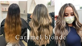 Caramel Blonde Foliage On Dark Hair  Schwartzkopf Blonde Me  Foilage [upl. by Keeton]