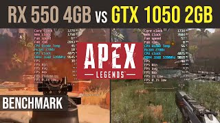 Apex Legends RX 550 4gb vs GTX 1050 2gb benchmark [upl. by Ebberta]