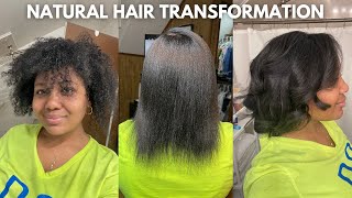 VLOGMAS EP 11 Natural Hair Transformation Blow Out  Flat Iron  Hair Cut Curl Style  ft Desade [upl. by Ellehcsar378]