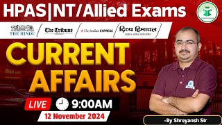 Himachal Daily Current Affairs Quiz amp MCQ 12th November 2024  HPASAlliedNT Current Affairs 2024 [upl. by Grange]