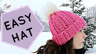 HOW TO CROCHET THE EASIEST HAT EVER  Beginners Crochet Hat  Adult Unisex Hat  Crochet Ribbed Hat [upl. by Solis577]