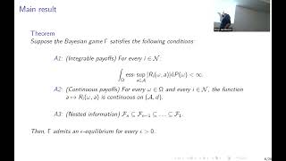 Existence of an epsilonequilibrium in Bayesian games with nested information Royi Jacobovic TAU [upl. by Starks]