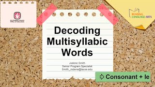 Decoding Multisyllabic Words Consonant  le [upl. by Nnylyma]