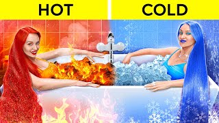 EXTREME HOT VS COLD CHALLENGE  Ice Queen VS Fire Girl Adopted Elements by 123GO CHALLENGE [upl. by Ecilahc28]