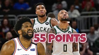 55 POINTS  DAMIAN LILLARD amp GIANNIS COOK THE 76ERS [upl. by Galven]