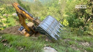 Perfectly Strong Excavator Digging for Motor Road on Dangerous Steep Hill [upl. by Finegan]