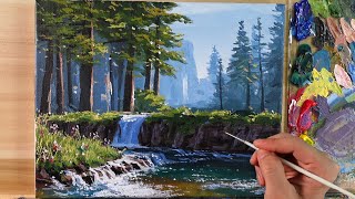 Acrylic Painting Morning River Landscape  Correa Art [upl. by Goulder]